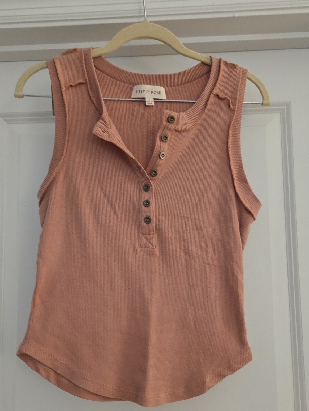 Hippie Rose Ribbed Henley Tank in Dusty Pink